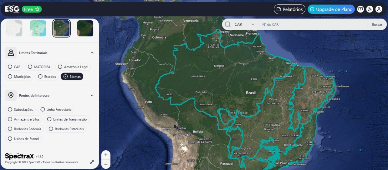 Monitoramento de biomas no sistema de ESG da SpectraX